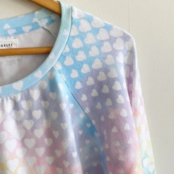 Anthro SOL Angeles heart print tie dye knit cozy soft pullover sweatshirt - Picture 4 of 7